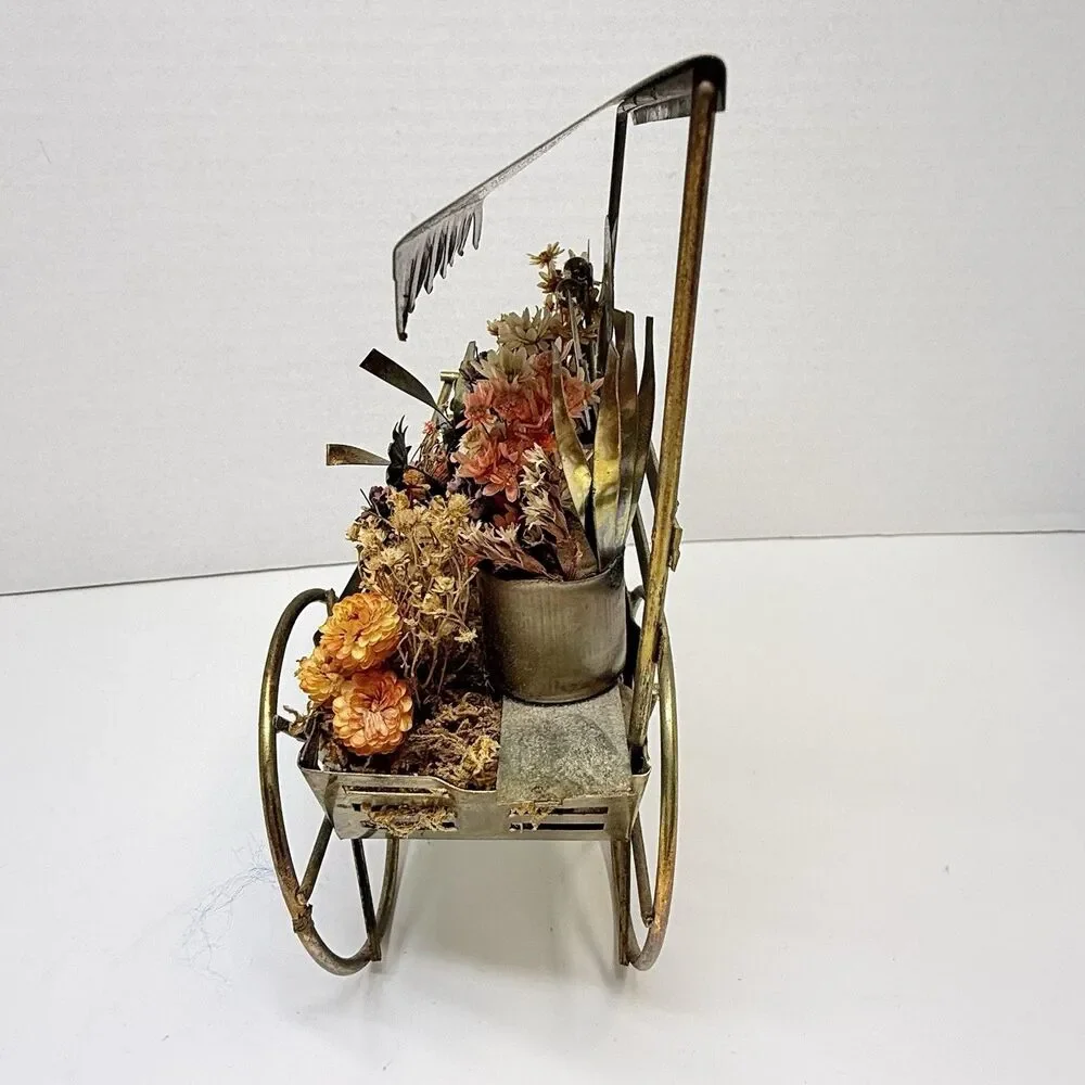 Vintage Metal Tin Dried Flower Cart 3D Decor